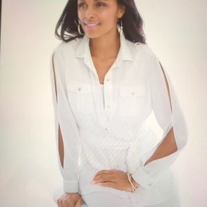 Chico’s White Cold-Shoulder Utility Jacket
